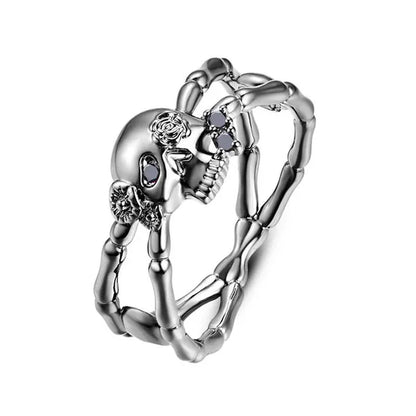 Lingmei Black Skull Wedding Cocktail Ring Size 6-10