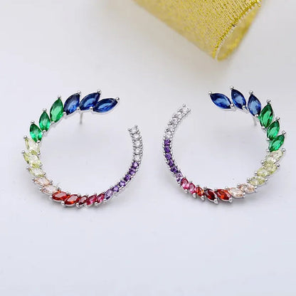 CANDICE Brilliant Yellow Green Blue Stones Prom Party CZ Crystal Big Stud Earrings Pave Setting Trendy 18K White Gold Plated Round Ear Jewelry for Women