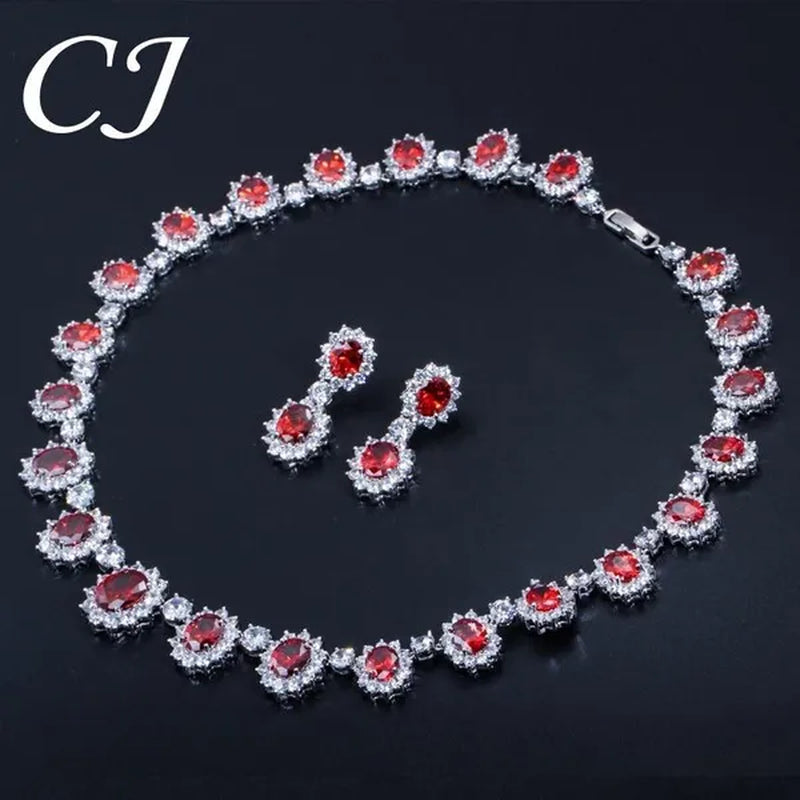 CANDICE European Style White Gold Plated Noble Green Lady Luxury Wedding Necklace Earrings Bridal Jewelry Set With AAA CZ Stone