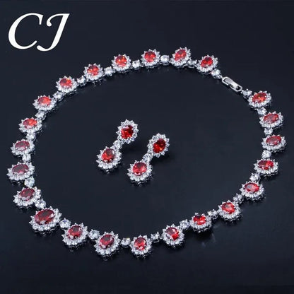 CANDICE European Style White Gold Plated Noble Green Lady Luxury Wedding Necklace Earrings Bridal Jewelry Set With AAA CZ Stone