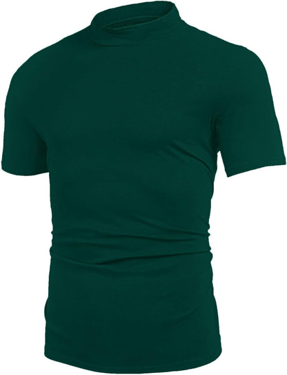 Mens Casual Turtleneck Mock Neck T Shirt Slim Fit Short Sleeve Summer Basic Tops