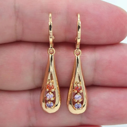 Women Fashion Multicolor Cubic Zirconia CZ Long Teardrop Dangle Earrings Jewelry