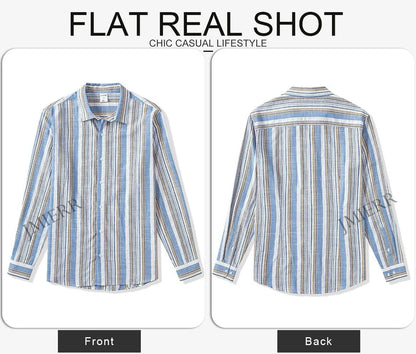 Men'S Cotton Shirts Casual Long Sleeve Button-Down Striped Dress Shirt