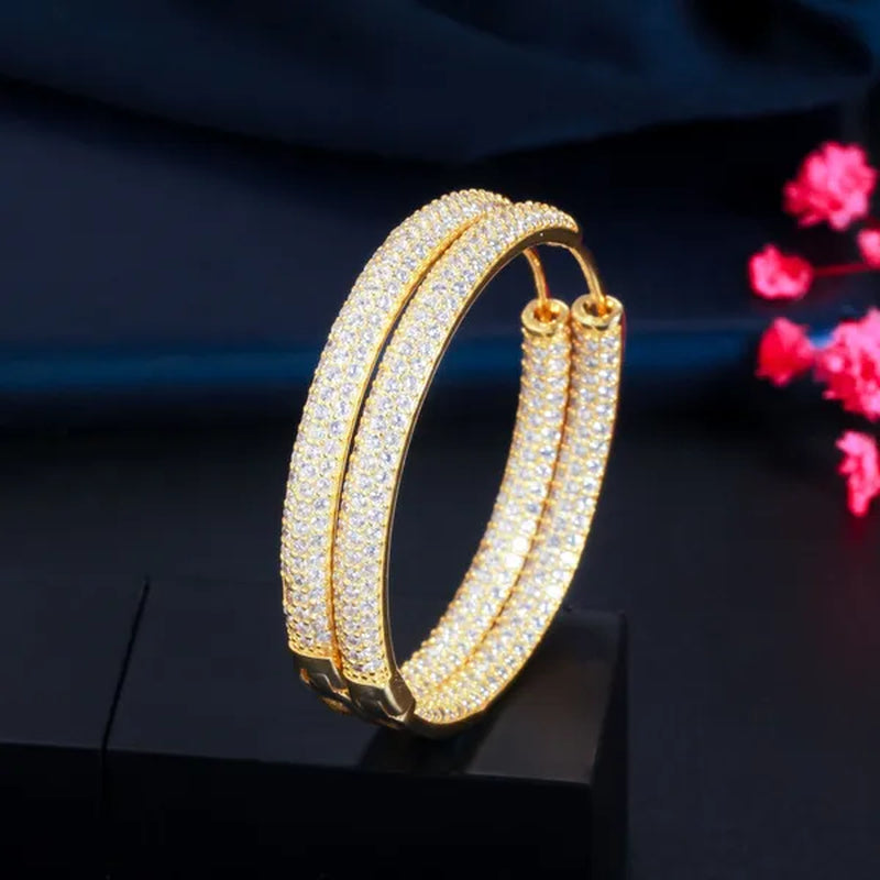 CANDICE European American Fashionable Large Hoop Earing Full Micro Shining AAA CZ Zirconia Silvery Golden Women Earrings Jewelry