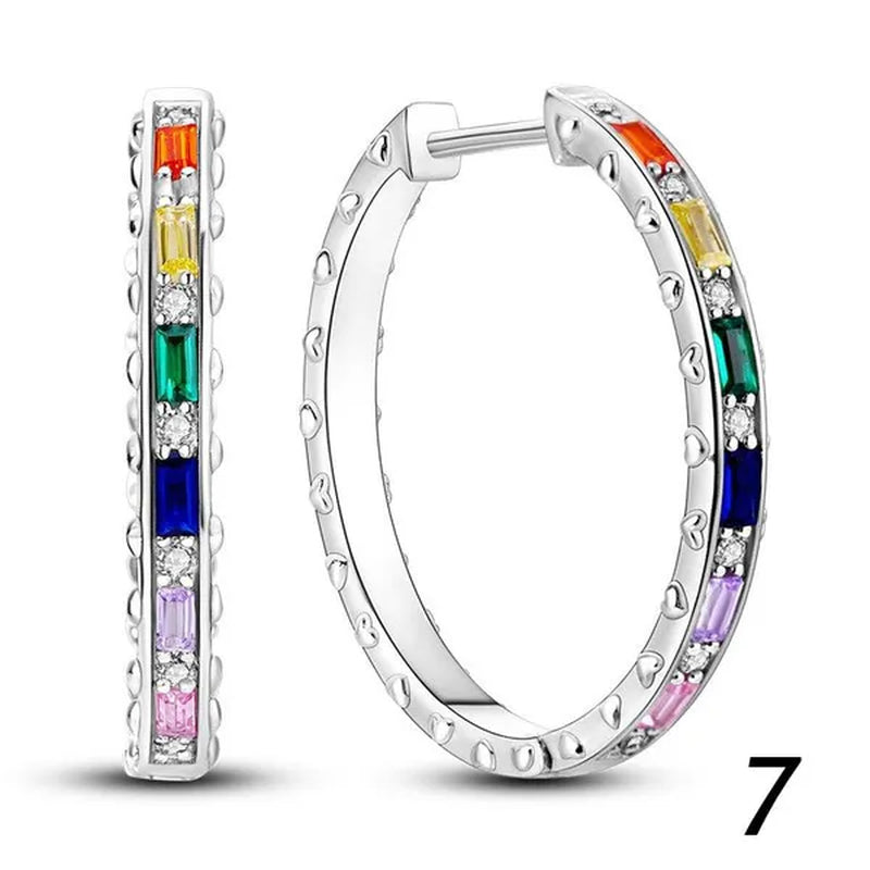 New 925 Sterling Silver Sparkling Two-Tone Zircon Stud Earrings European Fashion Women's Jewelry Earrings