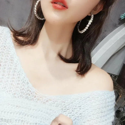 Fashion Silver Color Round Hoop Earrings for Women Romantic Bride Jewelry Wedding Accessories Party Gift