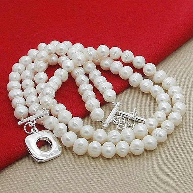Luxury New Fashion 925 Sterling Silver Round Natural Freshwater Pearl Necklace for Women's Wedding Refined