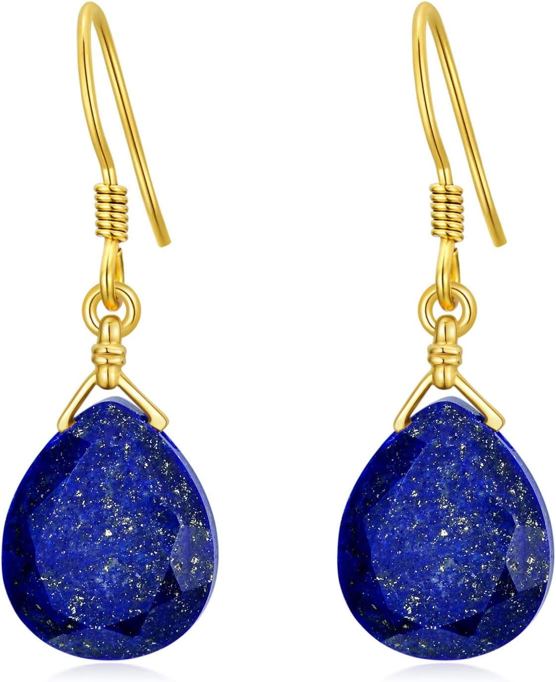 14K Solid Gold Lapis Faceted Teardrops Earrings for Women, Natural Lapis Lazuli Dangle Drops Earrings,Lapis Jewelry Blue Earrings Gifts for Her Christmas Valentines