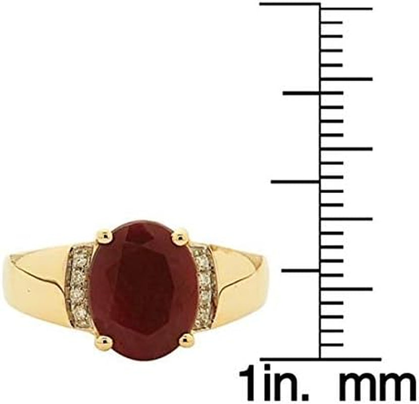 10K Yellow Gold 3Ct Genuine Opaque Ruby Ring with Diamonds for Women | Ethically, Authentically & Organically Sourced (Oval) Shaped Ruby Hand-Crafted Jewelry for Her | Ruby Ring for Women