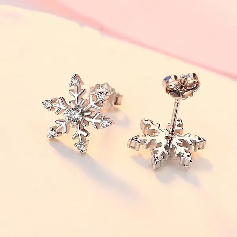 Fashion Women 925 Sterling Silver Crystal Snowflake Stud Earrings Charm Jewelry Christmas Accessories