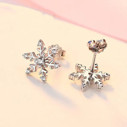Fashion Women 925 Sterling Silver Crystal Snowflake Stud Earrings Charm Jewelry Christmas Accessories