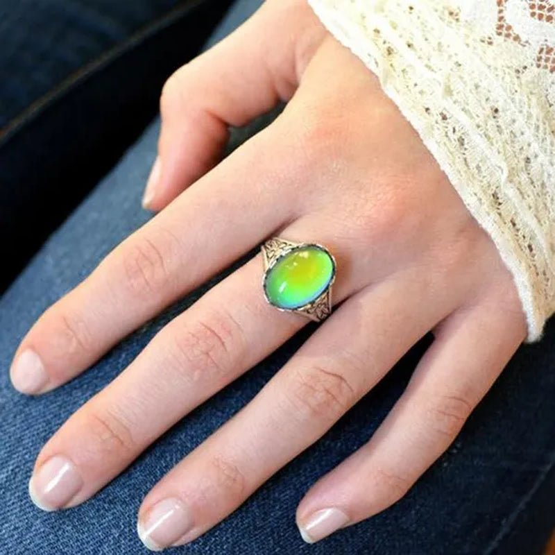 Elegant and Fashionable Retro Women's Ring, Women's Jewelry Accessories Inlaid with Temperature-sensitive Change of The Color of The Main Stone, Romantic Bride Engagement Wedding Rings, Christmas, Anniversary and Birthday Gifts for Her