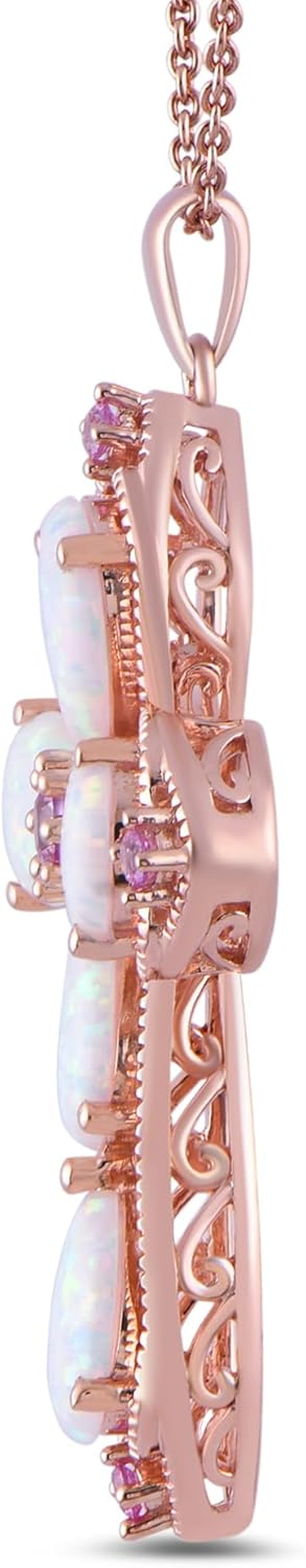 Womens 14K Rose Gold over Sterling Silver Created Opal with Created Pink Sapphire Cross Pendant Necklace, 18", (Previously Amazon Collection)