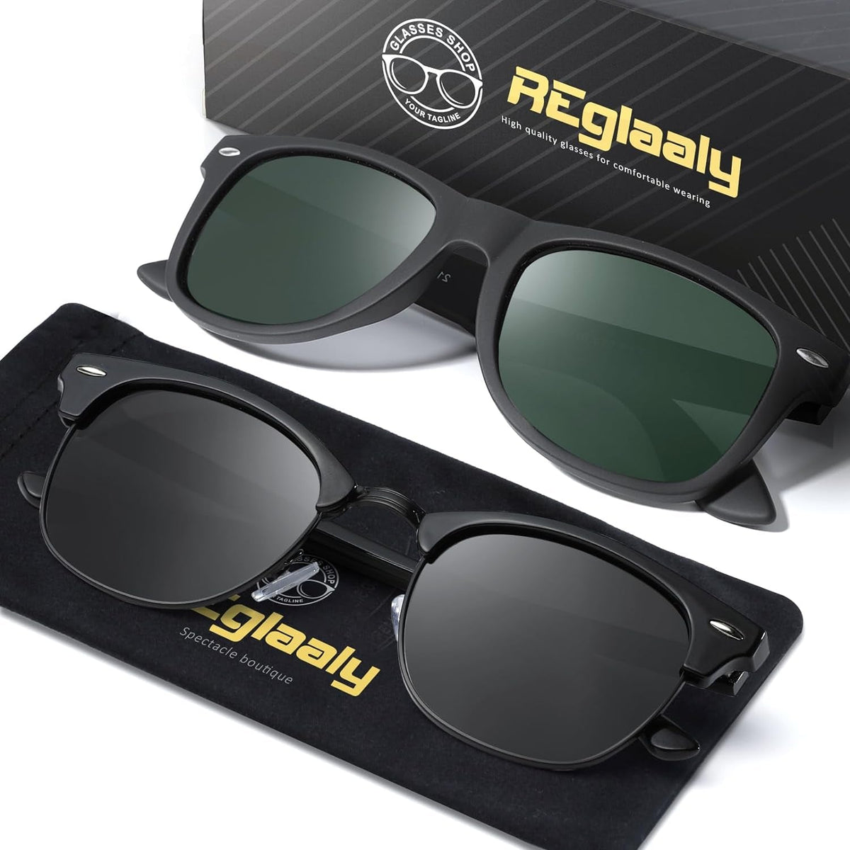 Sunglasses Men and Womens, Polarized Sunglasses for men with UV Blocking Semi-Rimless Frame for Driving & Hiking