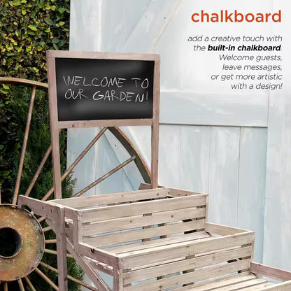 59 In. Tall Indoor/Outdoor Wooden Cart Plant and Display Stand with Chalkboard