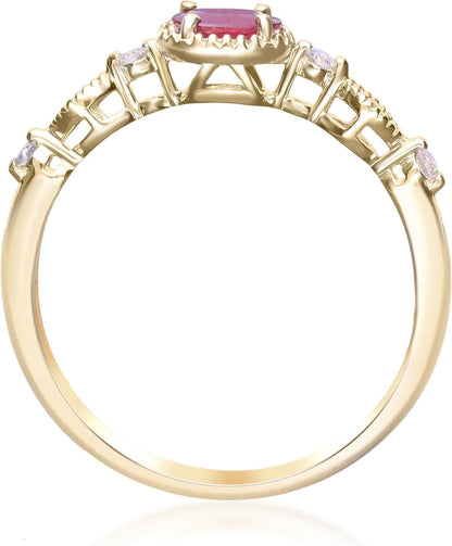 10K Yellow Gold Mozambique Genuine Ruby Ring with Diamonds for Women | Ethically, Authentically & Organically Sourced (Oval) Shaped Ruby Hand-Crafted Jewelry for Her | Ruby Ring for Women