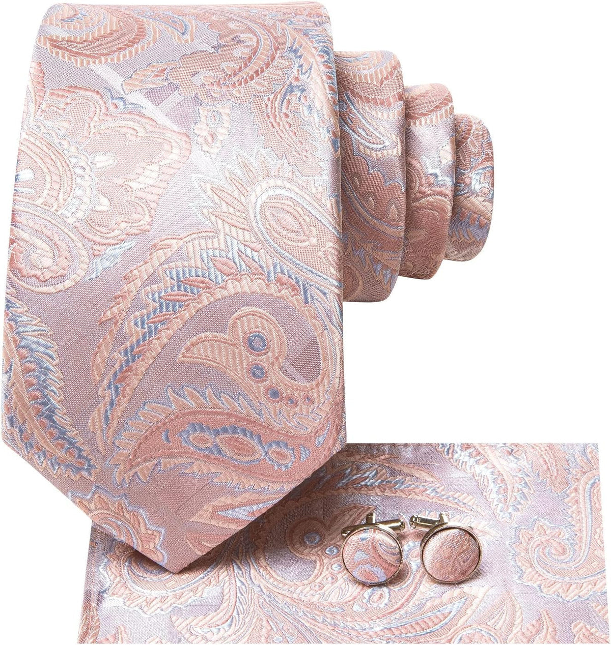 Mens Tie Set Silk Striped Woven Necktie with Lapel Pin Pocket Square Cufflinks Set for Wedding Party