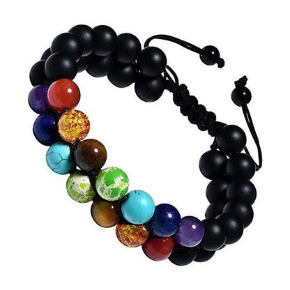 7 Chakra Bracelet Natural Healing Stones Beads Bracelet Double Layered Adjustable Macrame Woven Rope Chain Yoga Bracelet(4Colors)