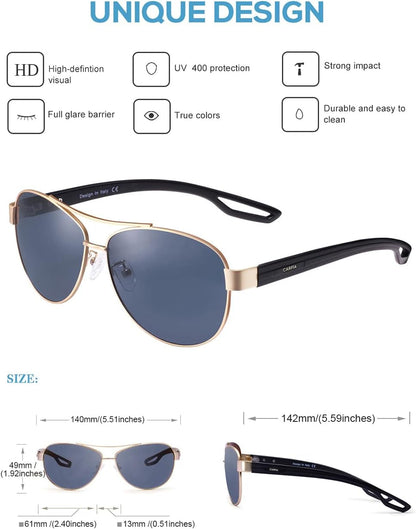 Polarized Sunglasses for Women UV Protection Ultra-Lightweight Comfort Metal Frame Driving Glasses CA3210