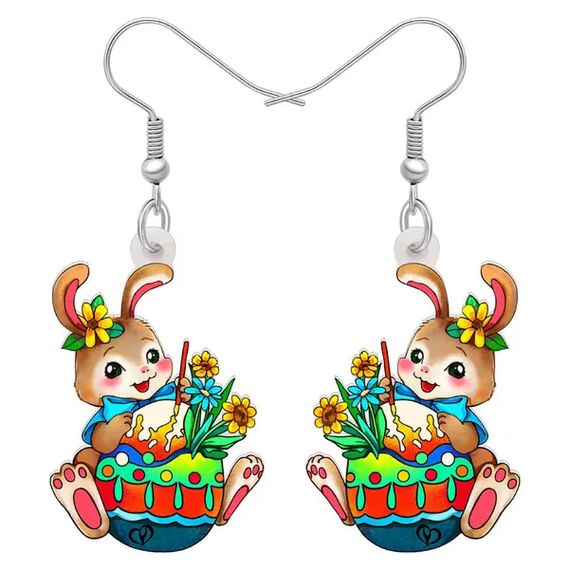 Acrylic Easter Eggs Bunny Hare Rabbit Earrings Drop Dangle Egge Jewelry For Women Girls Kids Charms Festival Gift Accessories