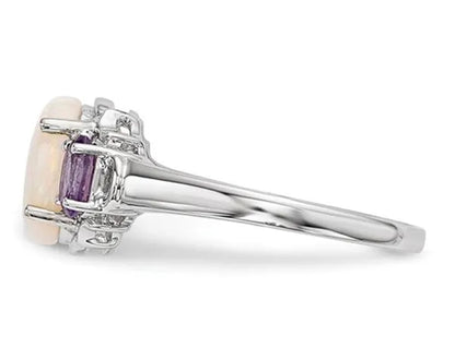 Amethyst and Created Opal Ring 1.35 Carats (ctw) in Sterling Silver
