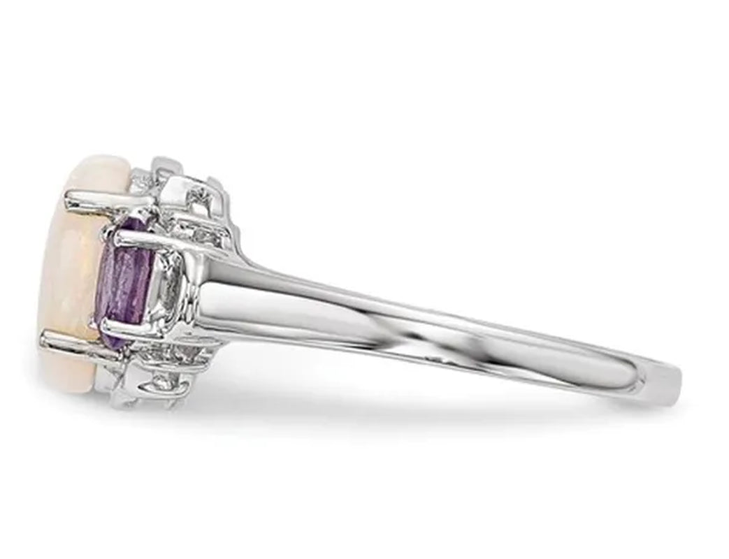 Amethyst and Created Opal Ring 1.35 Carats (ctw) in Sterling Silver