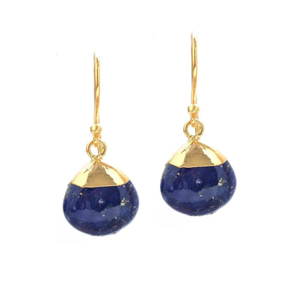 Gempires Lapis Lazuli Teardrop Dangle Earrings for Women, 14K Gold Electroplated Pear Crystal Earrings with Gold Plated Hooks, Dangling Drop Earring, Party Wear