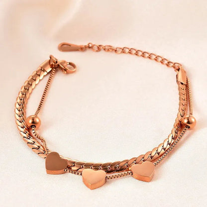 Women's Chain Bracelets 18K Gold Plated Stainless Steel Classic Heart Double Layer Tennis Bracelet Adjustable Bangle for Women