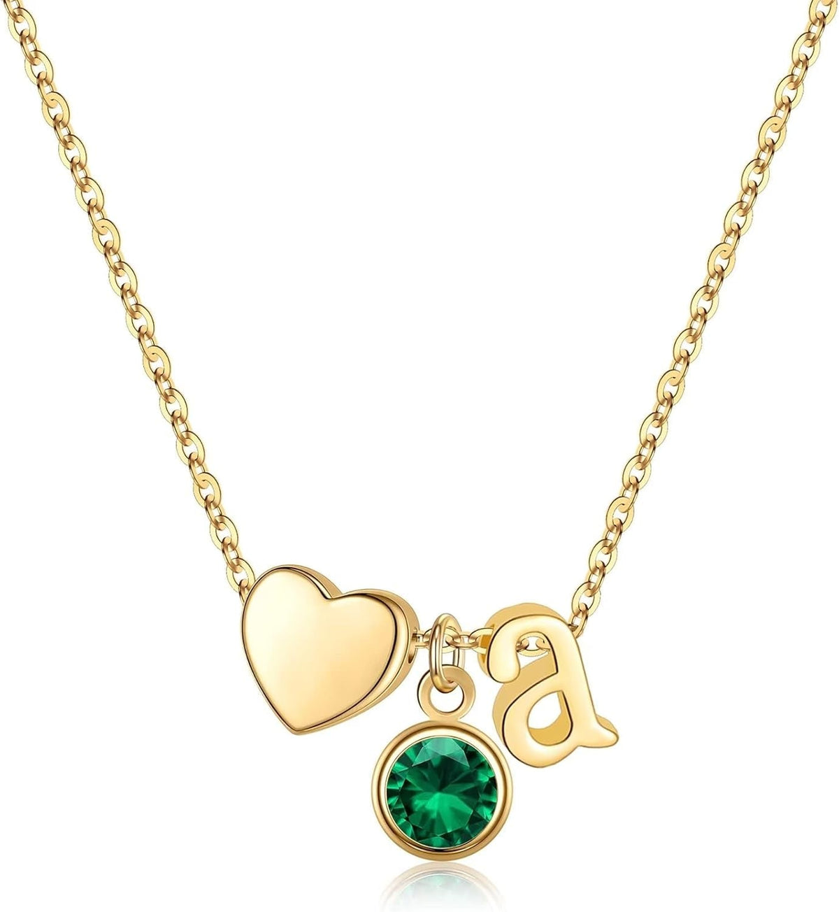 Initial Birthstone Necklace for Women, 14K Gold Plated Heart Initial Necklace Birthstone Necklace Heart Initial Birthstone Pendant Necklace Family Birthstone Necklace Birthday Gifts for Women