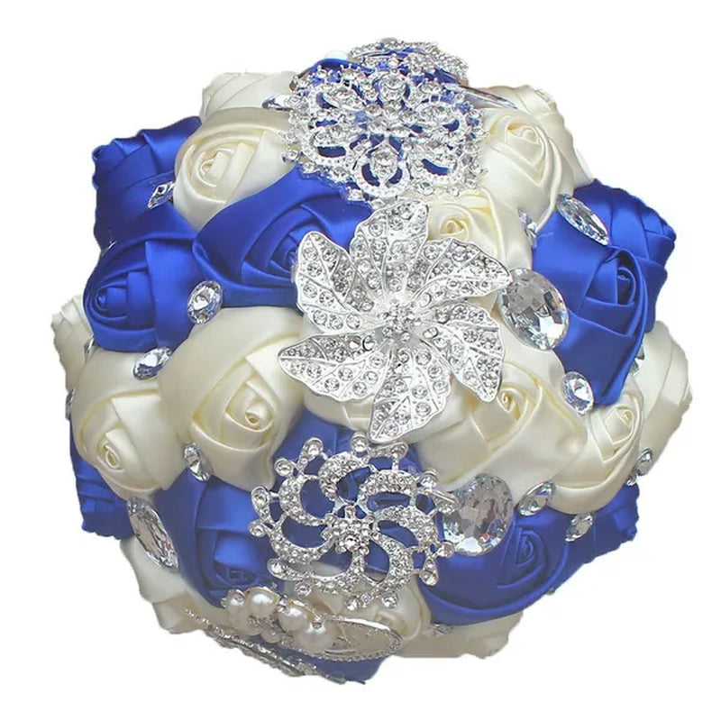18CM Simulation Silk Rose Wedding Flowers Bouquet Diamond Brooch Bridal Bouquet Creative DIY Bridesmaid Holding Flowers Wedding Party Valentine's Day Gift