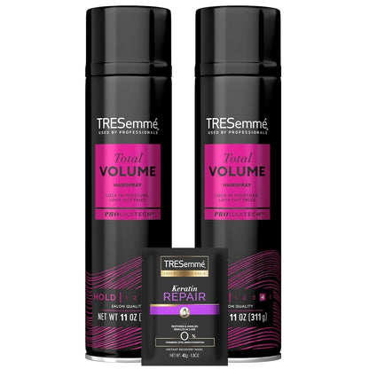 Hairspray, Total Volume, 2-Pack + Keratin Repair Hair Mask – Moisturizing Hair Spray, Anti-Frizz Hair Products (3 Piece Set)