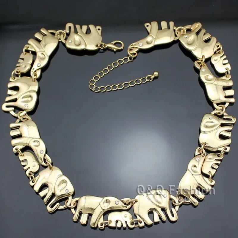 Brand New Fashion African Elephant & Baby Exquisite Charms Link Ganesh Chain Collar Statement Bib Necklace Gold Silver