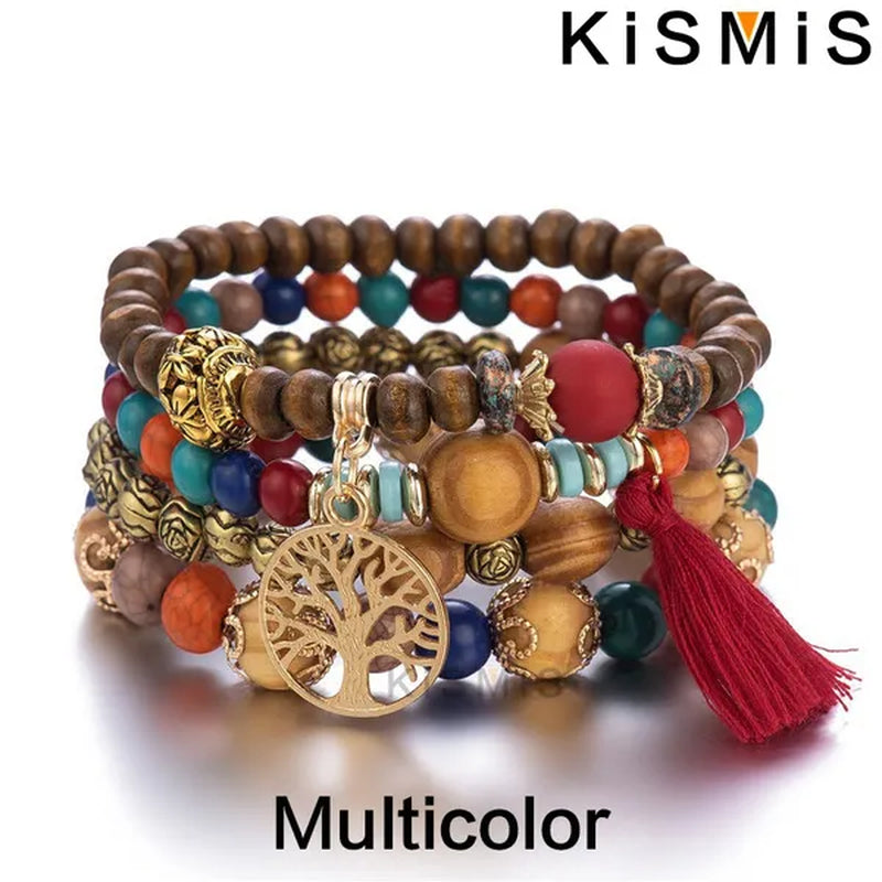 KISMIS 4Pcs/Set Exquisite Fashion Bohemian Bracelet Creative Women's Jewelry Silver Jewelry Tassel Multi Layer Jewelry Bracelet Fashion Jewelry 1 or 2 Sets Optional