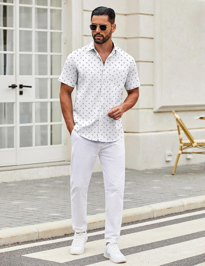 Mens Short Sleeve Casual Button down Shirts Summer Untucked Dress Shirts with Pocket