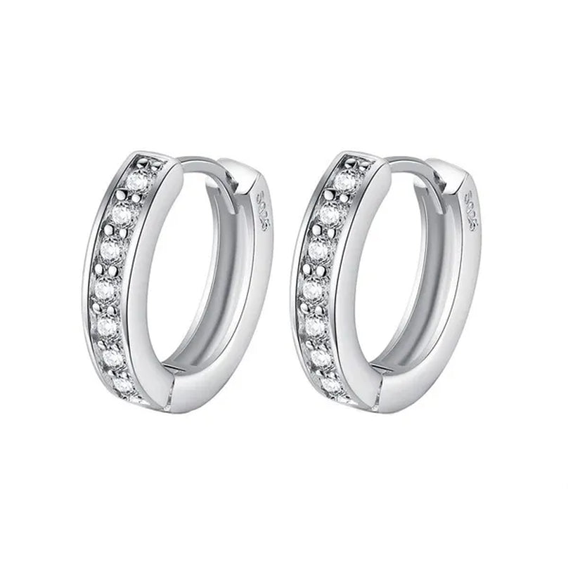 Luxury 925 Silver Elegant Heart Diamond Hoop Ear Stud Earrings for Women Round Wedding Bridal Jewelry