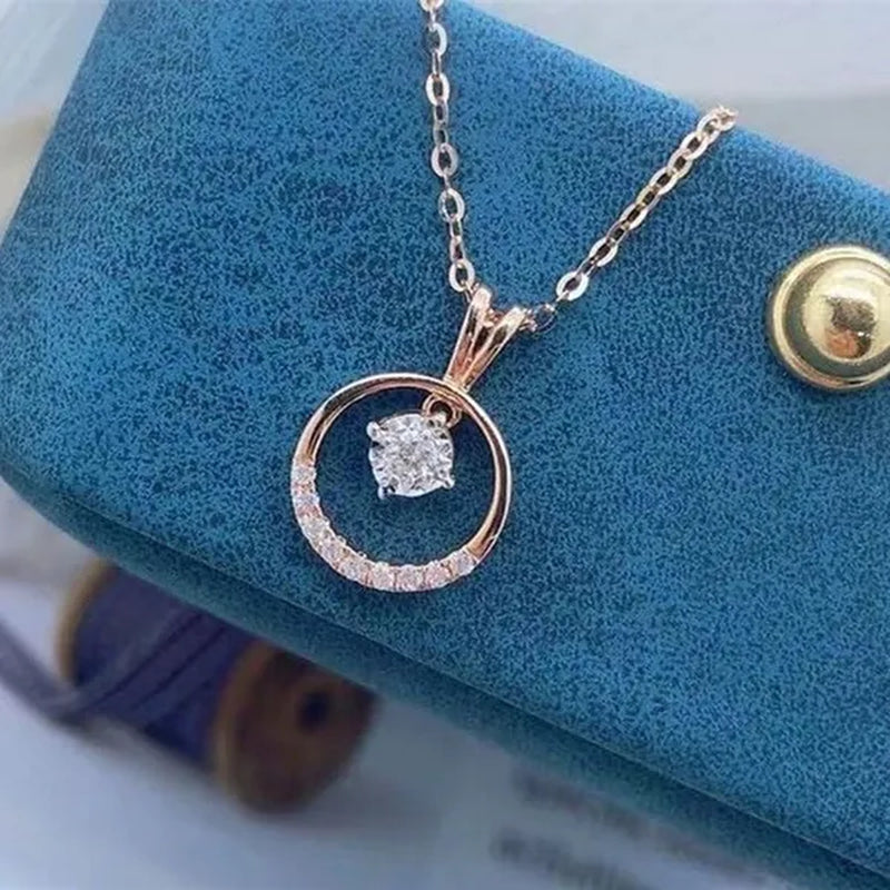 Elegant 4 Claws Round Cut 2.0CT Diamond Round Pendant Necklace for Women Proposal Party Jewelry Rose Gold Plated Moissanite Necklace