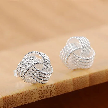 HOT! Fashion Jewelry Exquisite Women 925 Sterling Silver Jewelry Mesh Ball Stud Earrings
