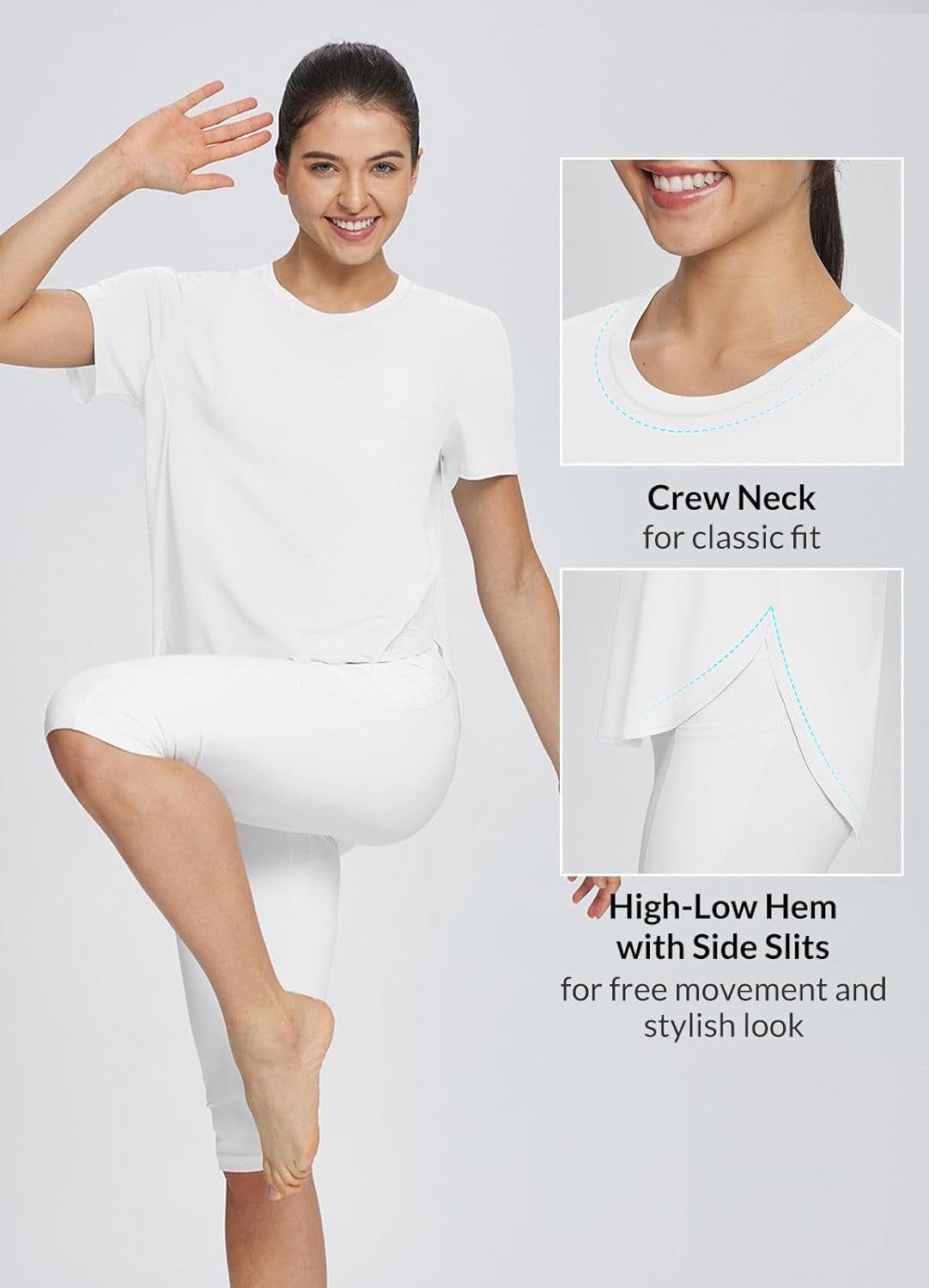 Women'S Short Sleeve Workout Shirts Tops Athletic Yoga Running Shirts Loose Fit with Side Slits Quick Dry T-Shirts