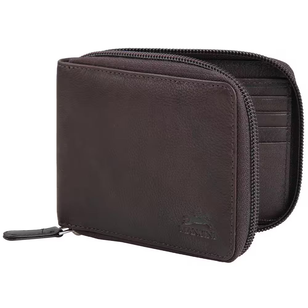 Monterrey Collection Brown Leather RFID Secure Zippered Wallet with Removable Passcase