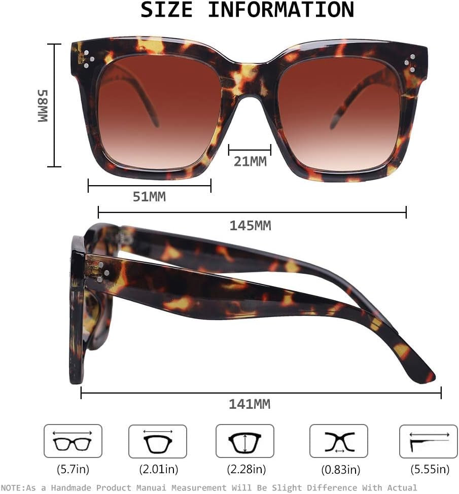 Vintage Women Oversized Sunglasses Designer Luxury Square Sun Glasses UV400 Protection Flat Lens