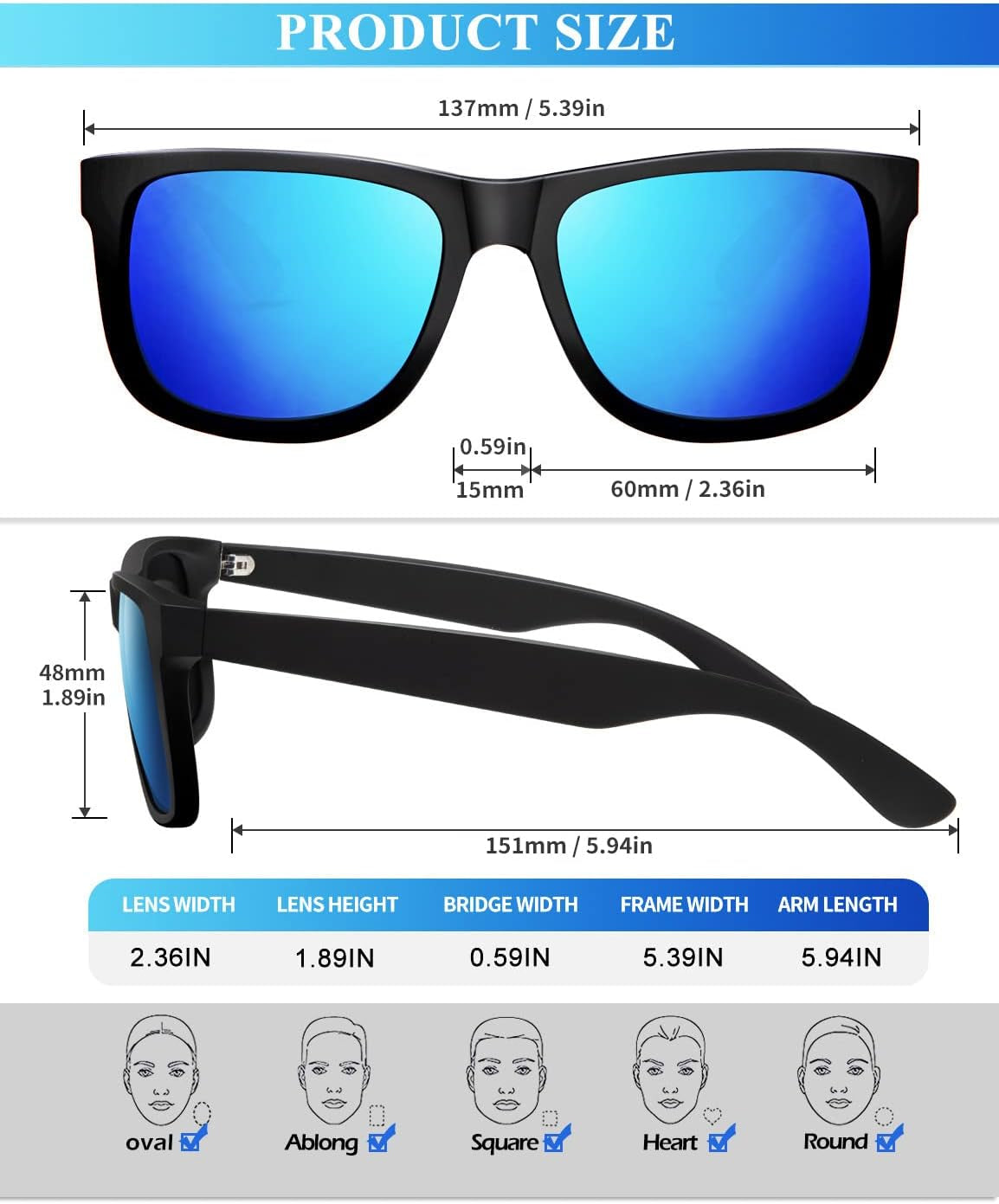 Sunglasses Men Polarized Sun Glasses for Mens Womens Classic Matte Black Frame UV Protection 3Pack