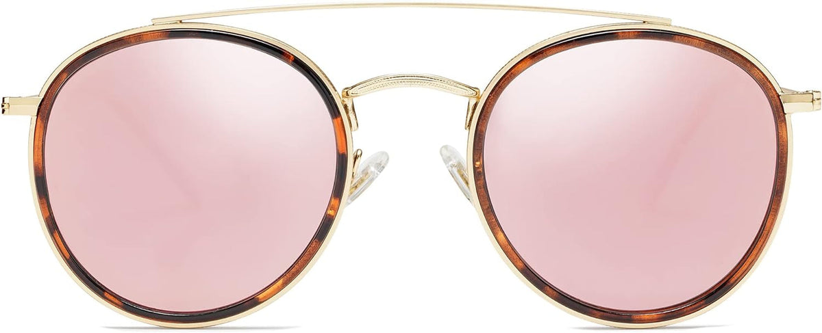 Retro Round Double Bridge Polarized Sunglasses for Women Men Vintage Circle UV400 Sunnies SJ1104