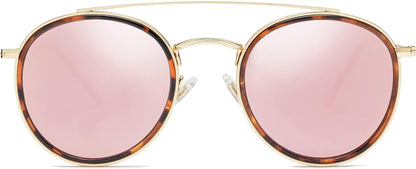 Retro Round Double Bridge Polarized Sunglasses for Women Men Vintage Circle UV400 Sunnies SJ1104