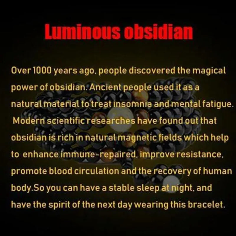 New Luminous Natural Stone Black Obsidian Healing Bracelet Weight Loss Unisex Slimmy Health Care Calming Bracelet