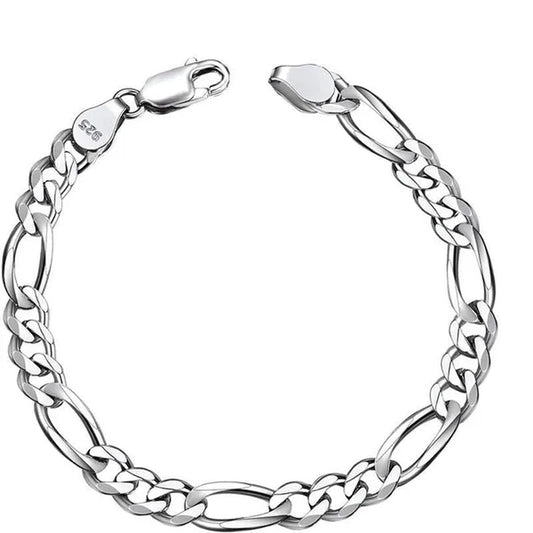 925 Sterling Silver 4/6MM Figaro Link Italian Chain Bracelets for Women Men Fashion Jewelry Christmas Gift