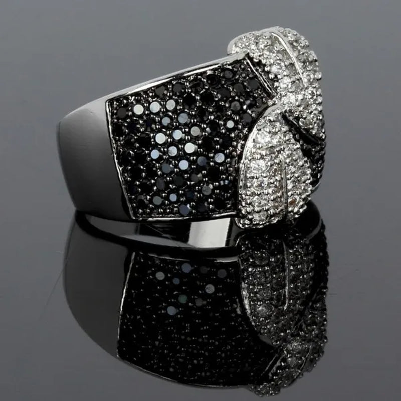 Ladies White and Black Sapphire 925 Sterling Silver Cocktail Women Wedding Leaf Ring Gifts
