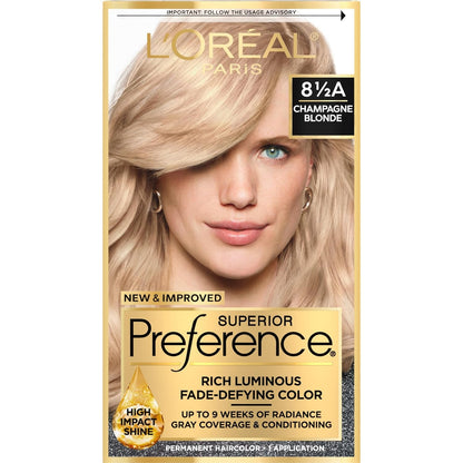 Superior Preference Fade-Defying + Shine Permanent Hair Color, 8.5A Champagne Blonde, Pack of 1, Hair Dye