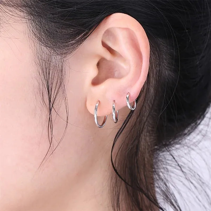 1 Pair Women/Men Stainless Steel Gold Silver Color Small Hoops Earring Piercing Ear Cartilage Tragus Simple Thin Circle Anti-allergic Ear Buckle Earring
