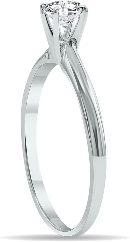 Certified 1/4 Carat - 1 Carat Diamond Solitaire Ring Available in 14K White Gold (J-K Color, I2-I3 Clarity)