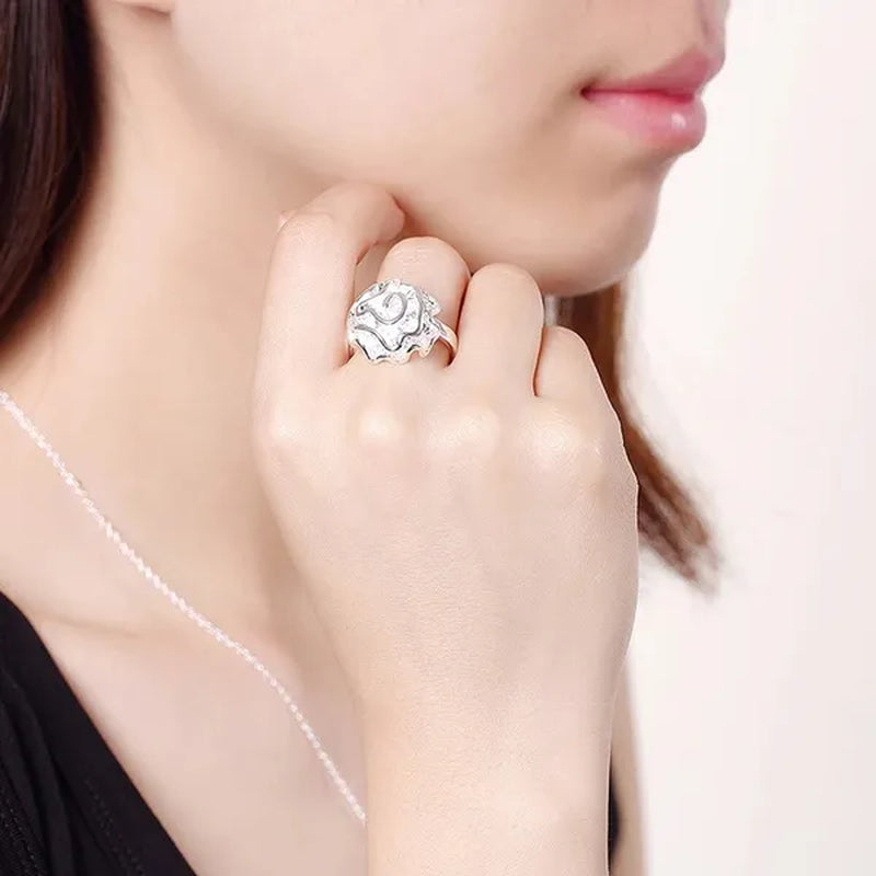 Women's Fashion 925 Sterling Silver Rose Flower Earrings Elegant Necklace Rings Bracelets Bangle Bridal Wedding Jewelry Set